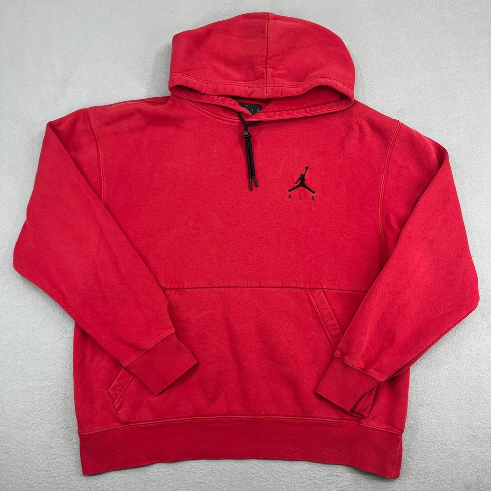 Jordan Air Mens Red Fleece Pullover Jumpman Logo Hoodie Standard‎ Fit Large